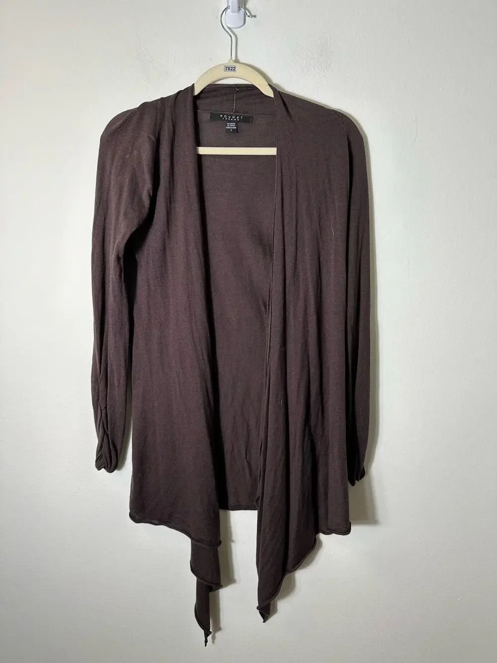 Nougat London Brown Knit Draped Open Cardigan Sweater Sz 1 (small)